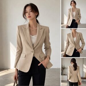 Antonio Milani Women’s Tailored Striped Blazer Career Casual Tan/Khaki Size 6